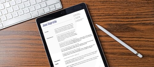 Resume displayed on iPad