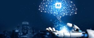 AI symbol in graphic of an electronic thought bubble