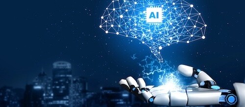 AI symbol in graphic of an electronic thought bubble